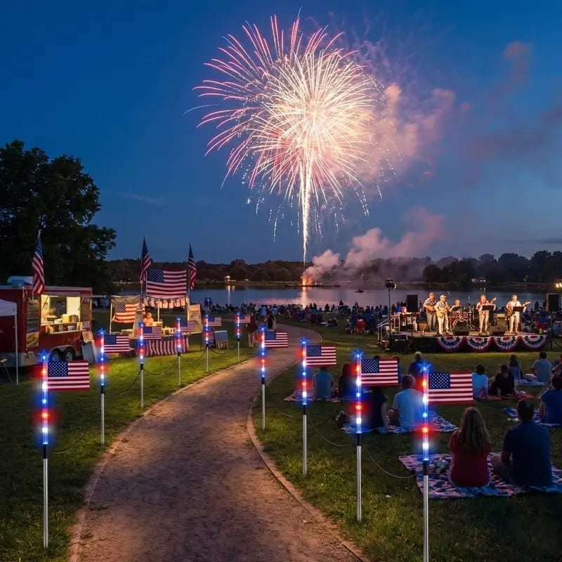 8 Solar American Flag Pathway Lights – Red. White & Blue Yard Glow for 250th Independence Celebration 🇺🇸✨