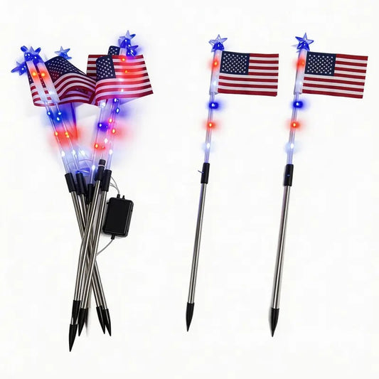 8 Solar American Flag Pathway Lights – Red. White & Blue Yard Glow for 250th Independence Celebration 🇺🇸✨